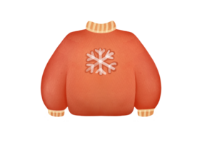 waterverf winter kleren illustratie. warm gebreid wollen rood trui met sneeuwvlok geïsoleerd Aan transparant achtergrond. knus feestelijk nieuw jaar kleding. schattig Kerstmis kinderachtig kledingstuk clip art png