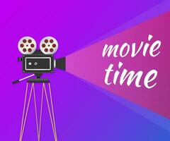 Lovely movie time concept layout with film projector and text area with sample title in retro western font. Vector stock illustration.