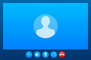 Incoming video call on laptop. Laptop with incoming call, man profile picture and accept decline buttons. Vector stock illustration