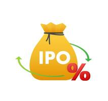 Vector IPO initial public offering concept in flat style   investment and strategy icons. Vector illustration.