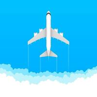 Flat airplane illustration, view of a flying aircraft. Vector stock illustration