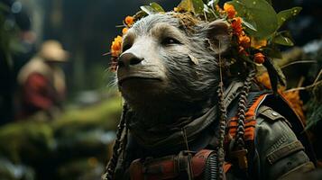 Close-up photo of a Wombat looking any direction on jungle. Generative AI