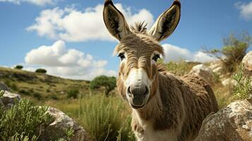 de cerca foto de un Burro mirando ninguna dirección. generativo ai