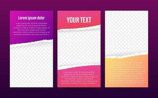 Stories template for social media with colored torn paper editable on transparent background. Vector stock illustration