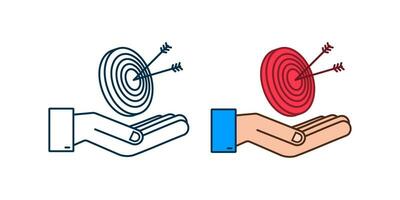 Target with an arrow on hands flat icon concept market goal vector picture image. Concept target market