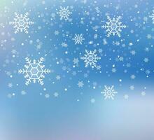 Many white cold flake elements on transparent background. Heavy snowfall, snowflakes in different shapes and forms. Vector stock illustration