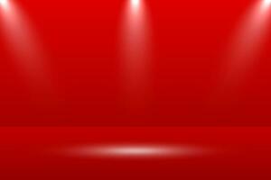 vacío vívido rojo color estudio mesa habitación antecedentes. bandera para anunciar producto en sitio web. vector ilustración.