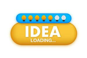 Idea loading concept with idea brain processed on a lightbulb bar. Vector stock illustration