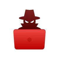 Hacker with laptop. Hacker attack. Phishing and fraud. Vector stock illustration