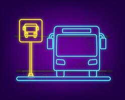 Blue banner with bus station. Neon icon. Vector line illustration. Vector flat illustration.