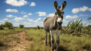 Photo of a Donkey in the Farmland. Generative AI