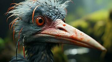 Close-up photo of a Marabou Stork looking any direction on jungle. Generative AI