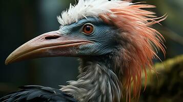 Close-up photo of a Marabou Stork looking any direction on jungle. Generative AI