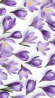 Crocus flower patterned background. Flower texture background. Generative AI photo