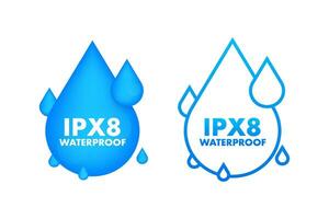 IPX8 waterproof, water resistance level information sign. vector