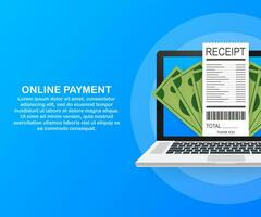 Vector concept of receipt, online payment, money transfer, mobile wallet. Vector illustration.