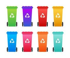 Set Recycle Bins for Trash and Garbage Isolated on White Background. Waste management concept vector