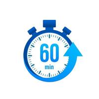 The 60 minutes, stopwatch vector icon. Stopwatch icon in flat style, timer on on color background. Vector illustration