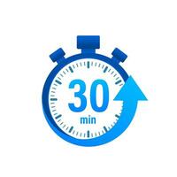 The 30 minutes, stopwatch vector icon. Stopwatch icon in flat style, timer on on color background. Vector illustration