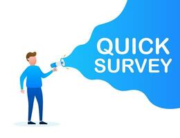 Hand Holding Megaphone with quick survey. Megaphone banner. Web design. Vector stock illustration.