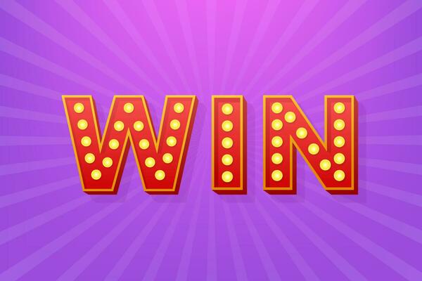 Retro light text win. Retro light bulb. Vector stock illustration