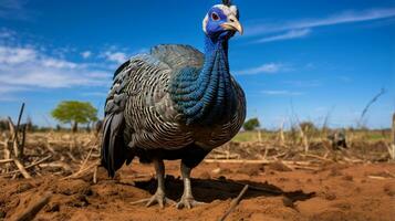 foto de un gallina de Guinea en el tierras de cultivo generativo ai