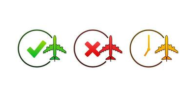 Flight information check mark. Qr code scan icon. Exclamation mark. Travel time vector