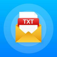 Download TXT button. Downloading document concept. File with TXT label and down arrow sign. Vector illustration.