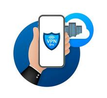 Secure VPN connection concept. Virtual private network connectivity overview. Vector stock illustration