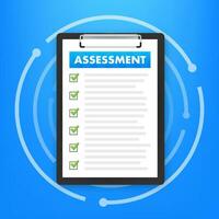 Clipboard checklist with assessment. Assessment of users experience of services. Vector stock illustration