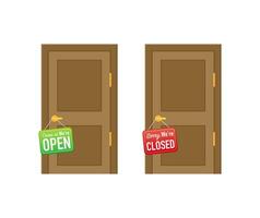 Open end closed door. Interior design. Business concept. Front view. Home office concept. Business success. vector