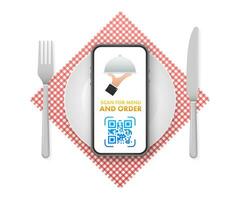 Scan for menu and order. Qr code scan icon. Customer service. Vector stock illustration