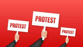 Protesters hands holding protest signs. Vector stock illustration
