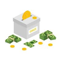 Charity, donation concept. Donate money with box Business, finance. Vector illustration.