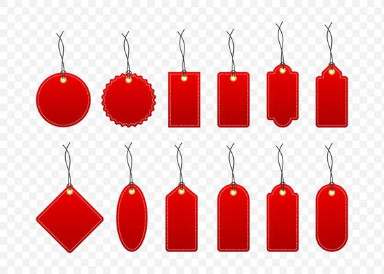 Set of various blank white paper tags, labels, stickers. Isolated vector elements, flat design. Vector stock illustration.