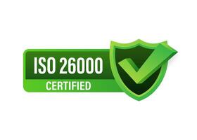 ISO 26000 Certified badge, icon. Certification stamp. Flat design vector