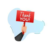 Thank you. Cartoon poster with hand holding placard for banner design. Banner, Billboard design. Vector stock illustration