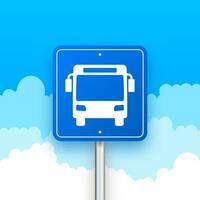 Blue banner with bus station. Vector line illustration. Vector flat illustration.