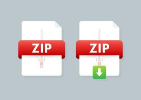 Download ZIP button on laptop screen. Downloading document concept. File with ZIP label and down arrow sign. Vector illustration