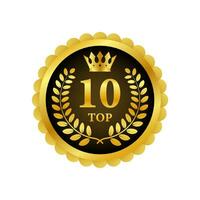 Top 10 label. Golden laurel wreath icon. Vector stock illustration