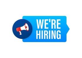 We are Hiring web banner. Megaphone With We are Hiring Speech on green background. Vector stock illustration