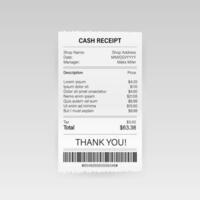 Receipts vector illustration of realistic payment paper bills for cash or credit card transaction. Vector stock illustration.