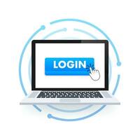 Blue login button. Cursor icon. Arrow icon. Web banner. Web template vector