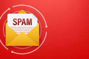 No spam. Spam Email Warning. Concept of virus, piracy, hacking and security. Envelope with spam. Vector illustration