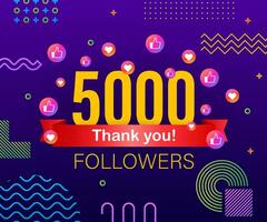 Thank you 5000 followers numbers. Congratulating multicolored thanks image for net friends likes vector