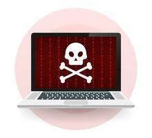 Cyber attack. Data Phishing with fishing hook, laptop, internet security. Vector stock illustration
