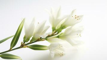 Photo of beautiful Yucca flower isolated on white background. Generative AI