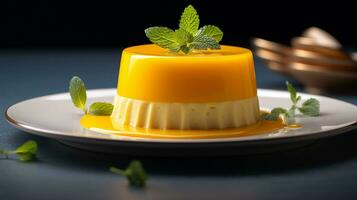 foto de mango mousse como un plato en un gama alta restaurante. generativo ai