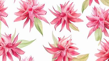 Seamless pattern of Bee Balm flower in watercolor style isolated on white background. Bee Balm flower texture background. Generative AI photo