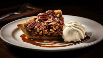 Photo of Pecan Pie as a dish in a high-end restaurant. Generative AI